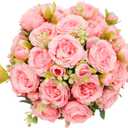 2 Pack Artificial Flowers Bouquet, 10 Pcs Austin Roses Silk Flowers Heads, Fake Peonies Flower for Home Decor Table Centerpieces Wedding Bridal Bouquet Mother's Day Valentine's Day, Pink