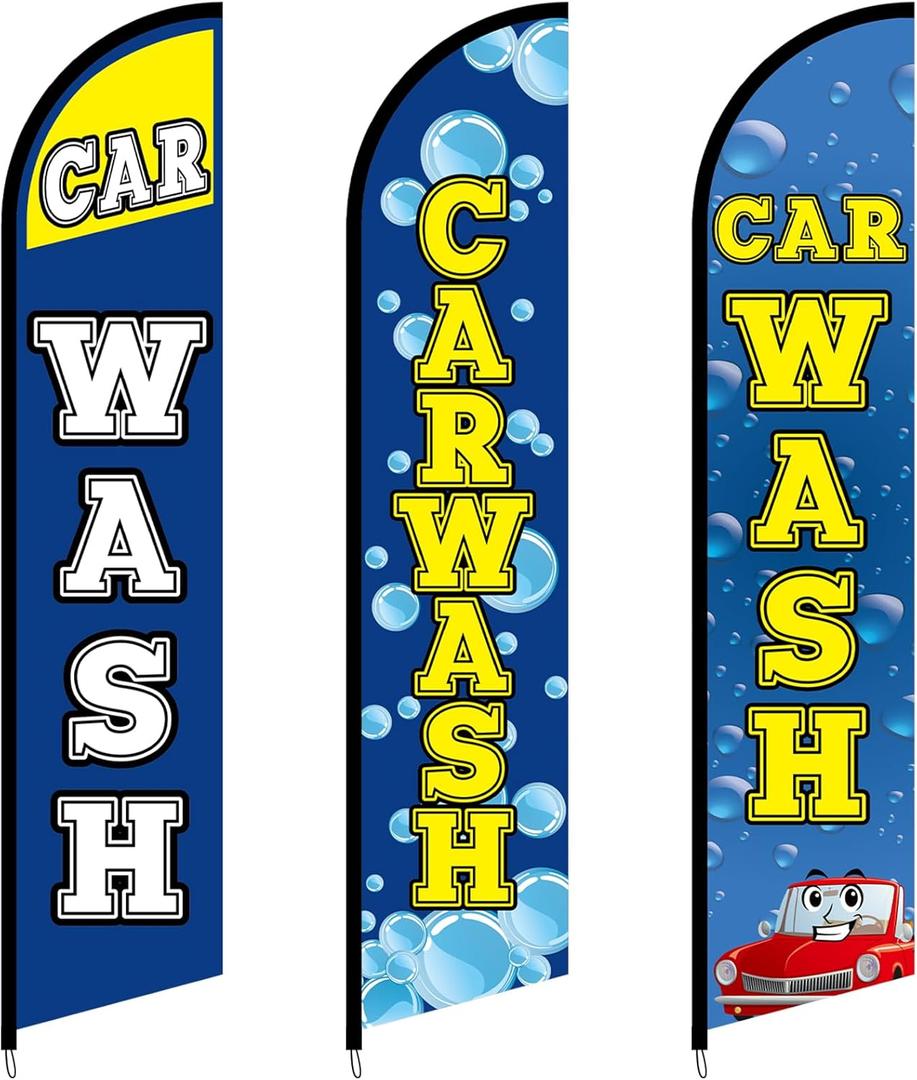 3 Pack Car Wash Sign Feather Flag 12ft x 2.5ft Car Wash Themed Feather Flag Banner for Business 3 Pack Car Wash Sign Feather Flag 12ft x 2.5ft Car Wash Themed Feather Flag Banner for Business