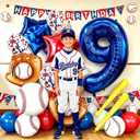 Baseball Balloons 9th Birthday Decorations,32 Inch Blue Num 9 Foil Balloon, Baseball Bat Glove Balloon, Star Confetti Balloons for 9 Year Old Boy Birthday Party Supplies