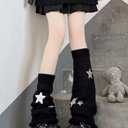 Y2k Star Pattern Knitted Leg Warmers Socks Punk Japanese Kawaii Streetwear Leg Cover for Women Knee High Leg Socks (White)