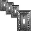 4-Pack Single Toggle Light Switch Cover Plate, Paisley Pattern Decorative Switch Plate Covers, Antique Silver 1 Gang Metal Wall Plate, Corrosion Resistant