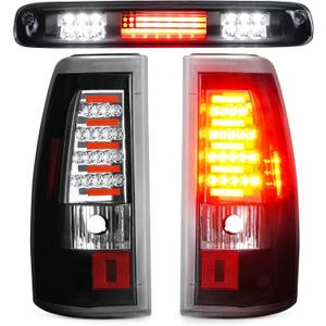 LED Tail Light + 3rd Third Brake Light Fit for Chevy Silverado GMC Sierra 1500 2500 3500 1500 HD 2500 HD 2003-2006, for Chevy Silverado GMC Sierra Classic Models 2007, 3 Pcs, Chrome Housing Clear Lens