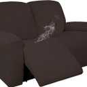 Easy-Going 100% Dual Waterproof Recliner Loveseat Cover, 6-Pieces Stretch Relining Sofa Cover with Pocket, Jacquard 2 Seat Sofa Slipcover Leakproof Washable (Loveseat, Chocolate)