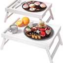 Fibogollo 2 Pack Bamboo Bed Tray Table with Folding Legs,Breakfast Trays,Serving Tray for Food and Snack,Laptop Trays for Working(White)