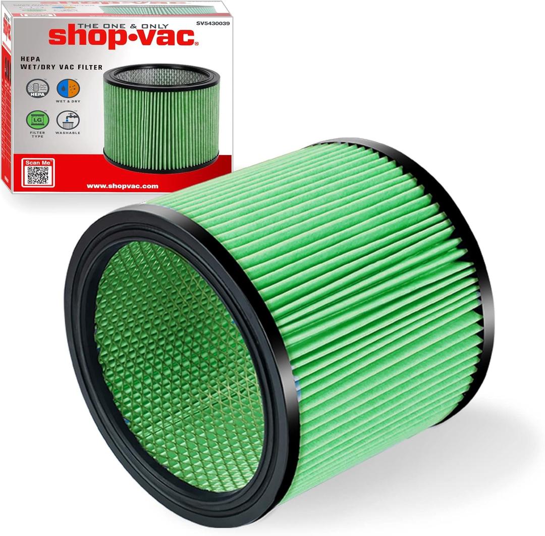 Shop-Vac High Performance 90304/90344 Cartridge Filter, Fits most 4-16 Gallon Shop-Vac Wet/Dry Vacuums, High Efficiency HEPA Filter, Washable and Reusable, 1 Pack