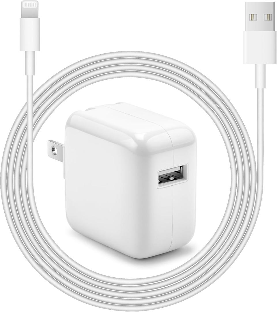 iPad Charger iPhone Fast Charger 12W USB Wall Charger Foldable Portable Travel Plug with USB Charging Modem Cables Compatible with iPhone, iPad, iPad mini, iPad Air 1/2/3, Airpod
