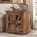 Farmhouse End Table, 24" Large End Tables with Storage, Rustic Square Sofa Beside Table with Glass Barn Door, Wood Side Table Square Nightstand for Living Room, Bedroom, Office (Brown), 24" W x 24" D x 26" H