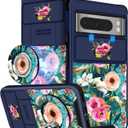 Buleens for Google Pixel 8 Pro Case 6.7 Inch - with Ring Stand & Camera Cover Aesthetic Cute Designed Women Girls Girly Pretty Unique Kawaii Flowers for Pixel 8 Pro Phone Case Compatible with Magsafe (Lake Blue Flowers)