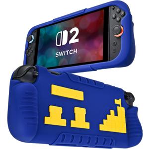 DLseego Protective Soft Case for Nintendo Switch 2 (2025), TPU Grip Cover for Joy Con, Controller Protectors-Shockproof & Scratch-Resistant Console Shell, Game Patterns - Blue