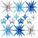 14pcs Blue Silver Star Balloons, Mixed Star Foil Balloon, 22Inch Explosion Stars Balloons with 10Inch Stars Shaped Balloon, for Boys Birthday Baby Shower Wedding Winter Holiday Party Decorations