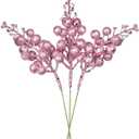 14 Pack Christmas Glitter Berries Stems Clearance, 7.8 Inch Artificial Pink Christmas Picks for Christmas Tree Ornaments, DIY Xmas Wreath, Crafts, Holiday and Home Decor (Pink)