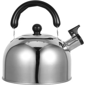 Amosfun Flat Bottom Whistling Tea Kettle - 2 L Stainless Steel Stovetop Teapot with Ergonomic Handle for Stovetop Induction Bottom 7.8 Inch