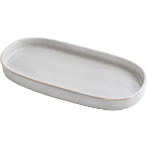 10x5 Bathroom Vanity Tray, Oval Ceramic Decorative Perfume Candle Tray for Bathroom/Kitchen Counter, Grey (Gray)
