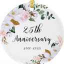 SIABERTERL 25th Anniversary Ornament 2025,25th Anniversary for Couple Parents,25 Years Anniversary Ceramic Ornament for Home Weddings with Ribbon and Love Color Gift Box