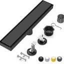 DLONE Linear Shower Drain | 18" AISI 304 Stainless Steel Shower Drain, Matte Black Linear Drain with Tile Insert Panel & Adjustable Feet, Long Rectangle Shower Floor Drain in Bathroom, Balcony etc