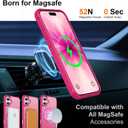 360°Magnetic Swivel Ring for iPhone 17 case,Built-in Metal Stand and Ring Holder,Magsafe Compatible,Military Grade Protection,Shock Resistant-Rose Pink