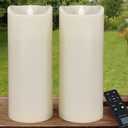 Pack of 2 Large Ivory LED Candles Outdoor 4x10 - Unscented IP65 Waterproof Battery Powered Flameless LED Pillar Candles with Remote Timer - Oblique Edge Battery Flameless Candles Flickering