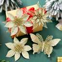24PC 5.5" Golden Artificial Poinsettia Christmas Flowers, Glitter Christmas Decorations for Xmas Tree Wreath Fireplace New Year Home Decor (Golden)
