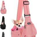 Lukovee Dog Sling Carrier, Hard Bottom Support & Adjustable Soft Padded Shoudler Strap Dog Slings for Small Dogs, Dog Purse with Drawstring Mesh Opening & Zipper Pockets for Puppy Cat Pet (Pink)