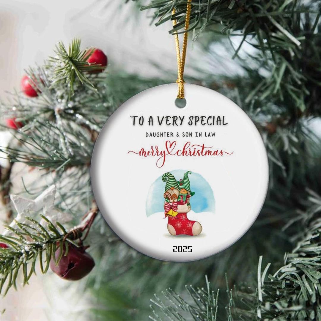 Ceramic Christmas Ornament 2025, Daughter & Son in Law Gift from Mother of The Bride, Unique Wedding Gifts for Groom, Bridal Shower Gift, Funny Wedding Favor (T4)