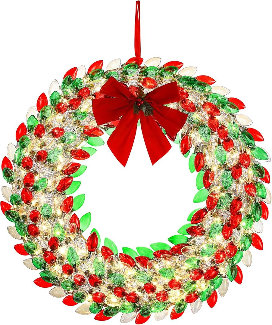 Mr. Christmas 30" Retro C9 Bulb Wreath - Red and Green with Warm White LED Lights