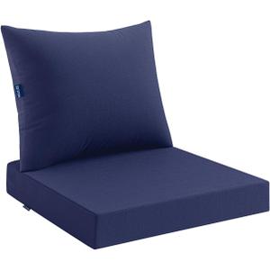 MIULEE Navy Outdoor Seat Cushion 24x24 Inch Set of 4 Waterproof Cushions | 3 Year Fade Resistant, Deep Seat and Back Cushion for Patio Furniture Chair Sofa Couch, Handle and Adjustable Straps