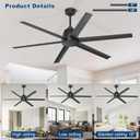 65 Inch Ceiling Fan No Light - Black Ceiling Fan with Remote & APP Control, Quiet Reversible DC Motor, 6 Blades, Indoor Outdoor Ceiling Fans without Light for Patio Living Room Garage Shop