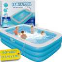 Premium Large Inflatable Pool with Soft Floor, Handles and Drain for Adults and Kids, 90"x60"19" Durable Blow Up Outdoor Swimming Pool for Backyard, Summer Gift, Family Size Kids Pool