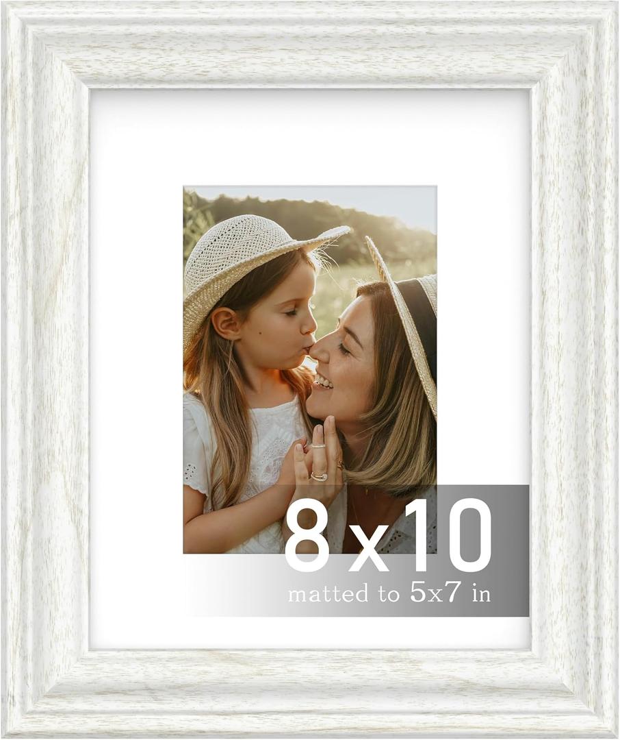 An&He 8x10 Picture Frame, Vintage Wooden Photo Frame with PS Panel for Wall or Desk Display White Wood