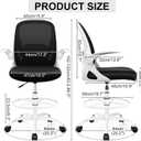 Drafting Chair Tall Office Chair with Flip-up Armrests, Adjustable Height, and Enhanced Lumbar Support - Ergonomic Rolling Stool, Back Support, and Adjustable Foot Rest Ring for Standing Desk White, 934W-Z