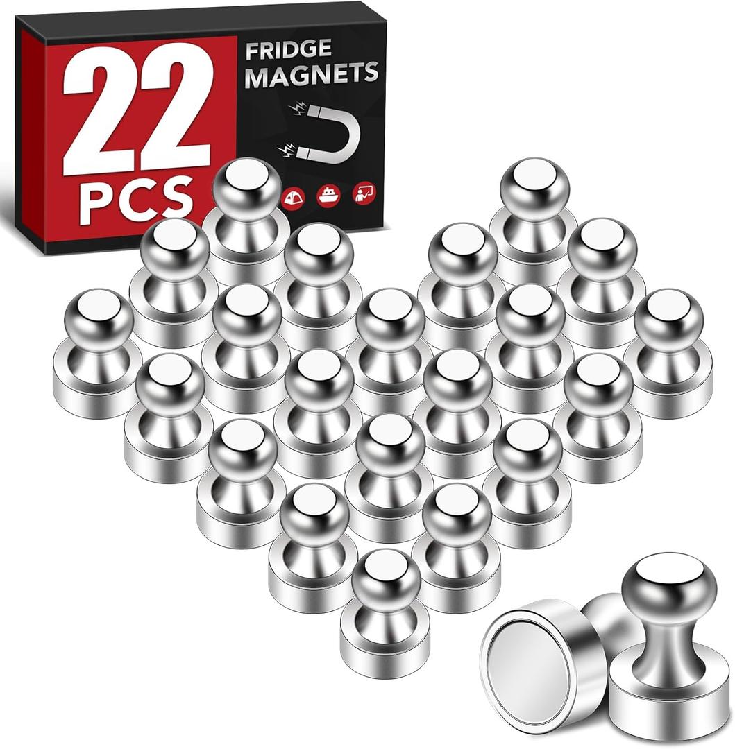 3 x 22Pcs Fridge Magnet,Small Strong Magnets for Refrigerator,Magnetic Push Pin,Heavy Duty Magnets for Whiteboard,Crafts,Kitchen Accessories,Office and Locker Accessories (Silver)