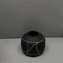 Creative Co-Op Round Decorative Terra-Cotta Vase with Hand-Painted Intersecting Lines, Black and White