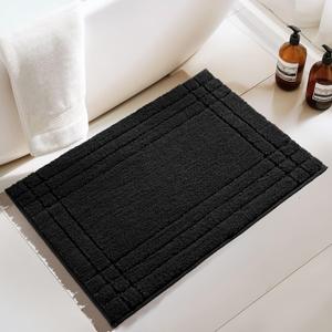 Black Bathroom Rugs, Small Bath Mats for Bathroom Non-Slip, Soft Plush Shaggy Washable Bath Rug for Tub and Shower, 18x24