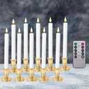 LED Flameless Window Candles with Remote Timer 10 PCS Battery Operated Flickering Taper Candle Lights with Removable Gold Candle Holders Best Gift for Xmas Wedding Home Dinner Decor