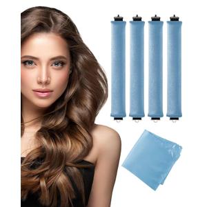 Seritant Heatless Curls Overnight with Satin Head Scarf, Velvet Hair Rollers for Blowout Look, No Heat Curling Rod for Long Thick Hair, Soft Sleep In Flexi Rods - 4PCS(5)