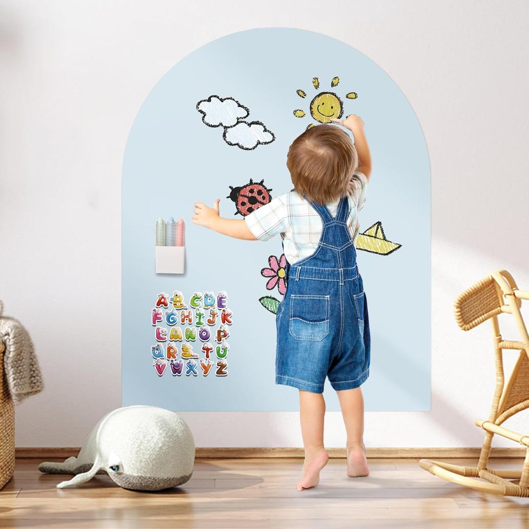2025 Magnetic Chalkboard Arch Wall Decal 40"x32"  Upgraded Strong Adhesive, Thickened Iron Layer, Drawing Learning for Playroom, School, Home Decor (Blue)