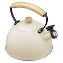 Navaris Stove Top Whistling Tea Kettle - 2.4 QT (2.3L) Stainless Steel Stovetop Kettle - Tea Pot for Induction, Electric & Gas Hob - Teapot for Stovetop - Cream