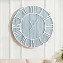 Quelay 20 Inch Coastal Wall Clock, Blue Farmhouse Vintage Wooden Clock with Roman Numerals, Quiet Ticking Battery Operated, Rustic Retro Decorative for Living Room Kitchen Office Home Decor