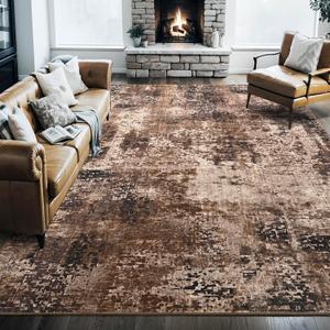 Area Rug 9x12 Washable Rugs Modern Abstract Area Rug Soft Non-Slip Non-Shedding Faux Wool Stain Resistant Floor Carpets for Living Room Bedroom Dining Room Kids Room Home Office (Brown)