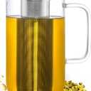 Aquach 51oz Glass Teapot with Stainless Steel Removable Infuser, Stovetop & Dishwasher Safe, Ideal for Loose & Blooming Tea Brewing (51 fluid ounces without Thermometer)