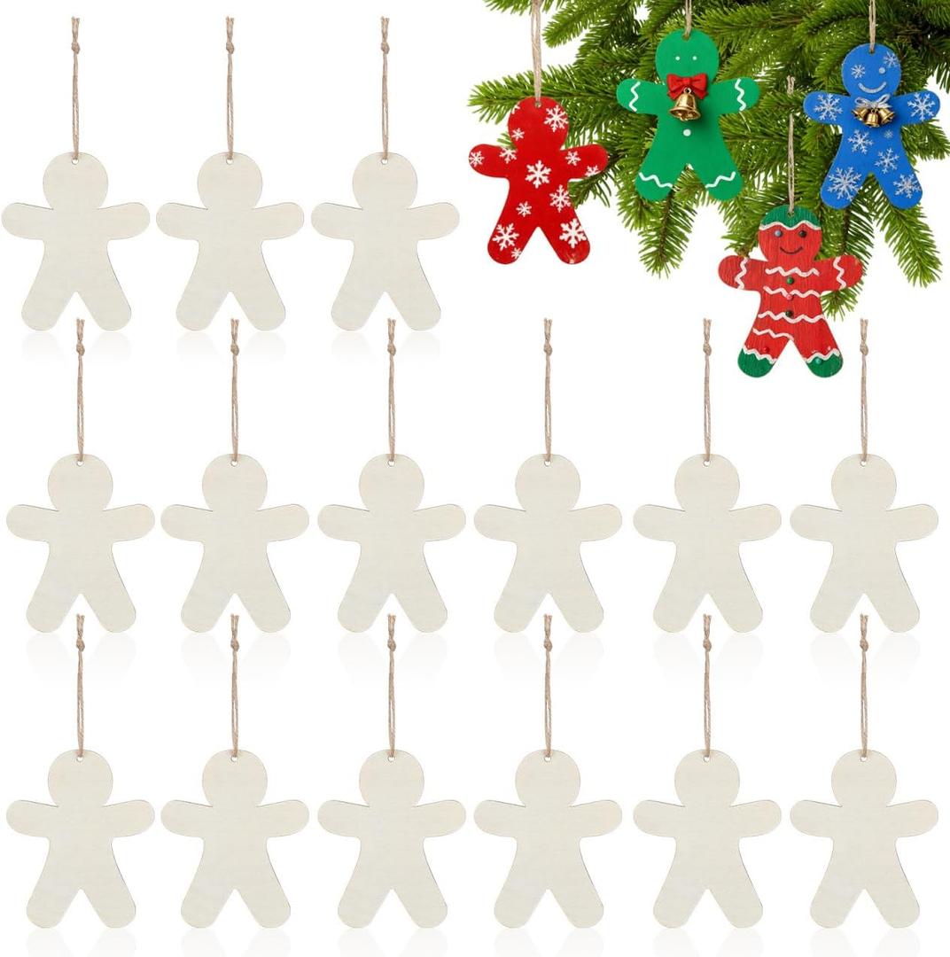 Garneck 20Pcs Unfinished Wooden Gingerbread Man Ornaments for Christmas Tree Decoration Christmas Wooden Cutouts Gingerbread Man for DIY Crafts Present Tags Xmas Party Decor