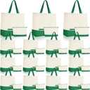Sanwuta 30 Pcs Canvas Tote Bags Bulk with Zipper Cosmetic Pouch 18.5" Reusable Cotton Shopping Bag with Handle for DIY Craft (Green)