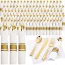 Supernal 120Pack Gold Plastic Silverware Wrapped Plastic Cutlery Set with Napkin,Pre Rolled Napkins with Cutlery Set,Rolled Silverware Disposable For Valentine's Day Mother's Day and Easter