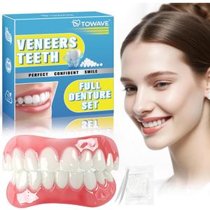 Snap on Veneers for Women & Men | Natural-Looking Top & Bottom Fake Teeth | Comfortable & Easy to Use (White)