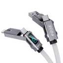 pzoz 4-in-1 USB C Fast Charging Cable with LED Display, Multi USBC Charger Combo Lightning/Type C/USB A Metal Ports for iPhone 16/15/14 Pro Max iPad MacBook AirPods Pro Samsung Google (140W, 5 ft)