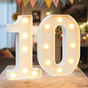 LED Marquee Light Up Numbers Sign - Lighted Birthday Numbers Sign for 10th Birthday Party Decoration, Bar Wall, Home, Table Room, Wedding and Christmas Decorations, Number 10