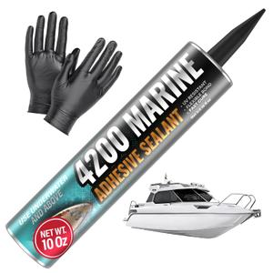 4000/4200 Marine Sealant - Fast-Cure, High-Bond, UV-Resistant Underwater Marine Adhesive Sealant for Boats, Hulls, Decks, and RVs - with Gloves, Nozzle, White 10 oz