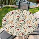 Round Fitted Tablecloth with Elastic Edge, Waterproof Stain Resistant Fabric Table Cover for 45"-48" Round Table, Indoor Outdoor Dining, Kitchen Decor, Camping, Holiday, Party, Wildflowers