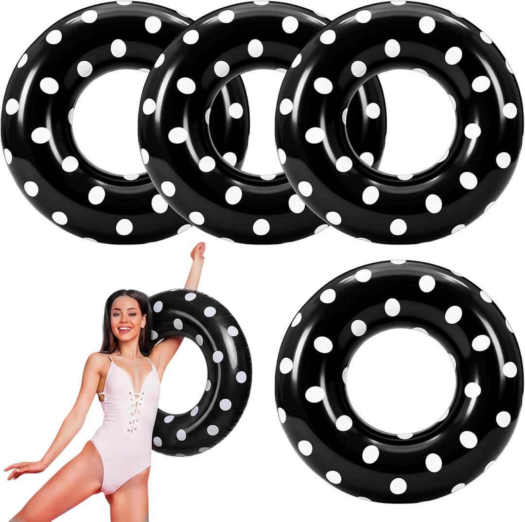 4 Pcs Adults Inflatable Swimming Ring, Polka Dots Themed Pool Floats, Inflatable Tubes for Adults, Pool Float, Beach Lake River Summer Decor Swimming Party