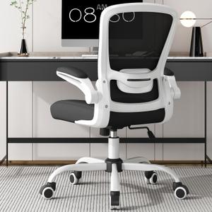 Mimoglad Ergonomic Office Chair - BIFMA Certified, Flip-up Armrests & 135 Recline, Adjustable Lumbar Support - Space-Saving Task Chair for Business/Team Office & Home (White Frame-Black, 300lbs)